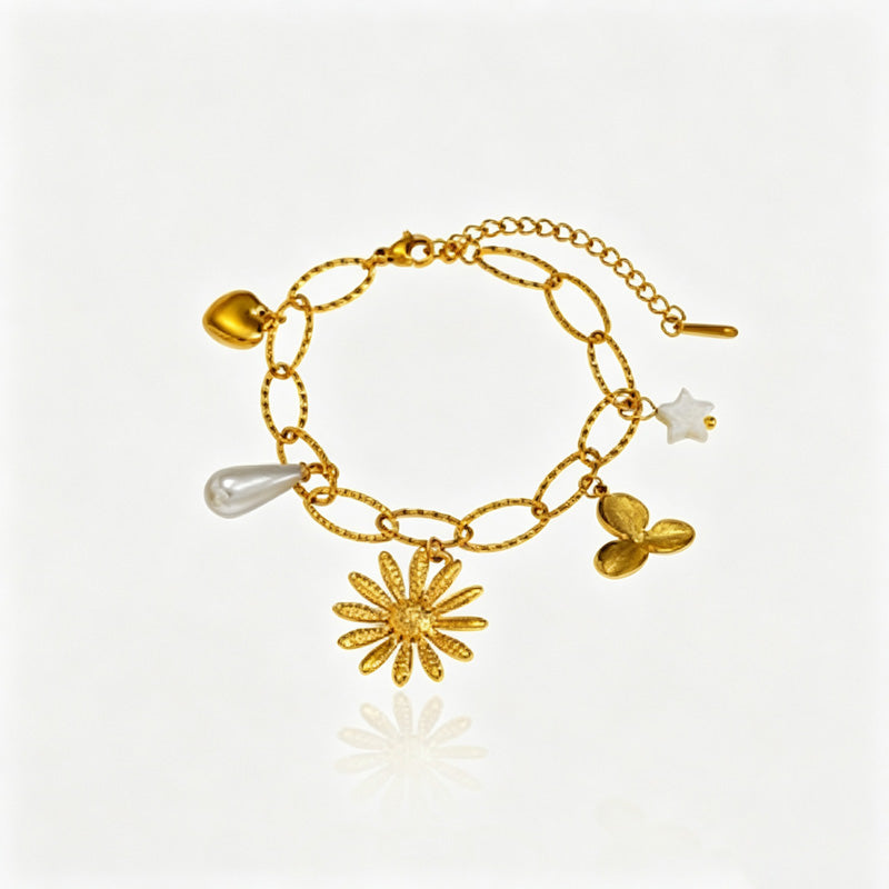 Fashion Gold Plated Star Flower Charm Bracelet 6W6JBR519