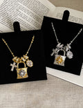 Elegant Lock Pendant Zirconia Tassel Necklace 6W6JNC677