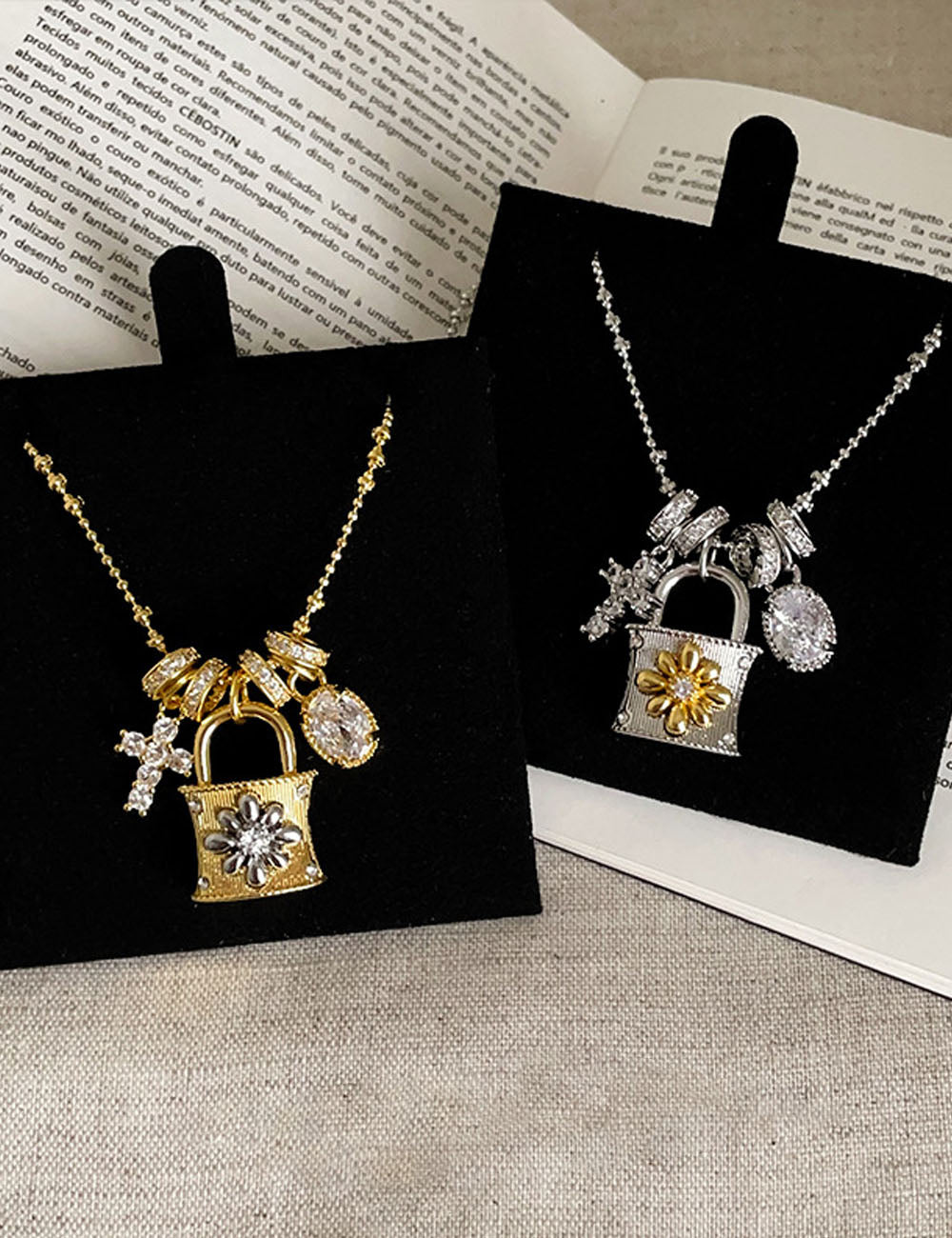 Elegant Lock Pendant Zirconia Tassel Necklace 6W6JNC677