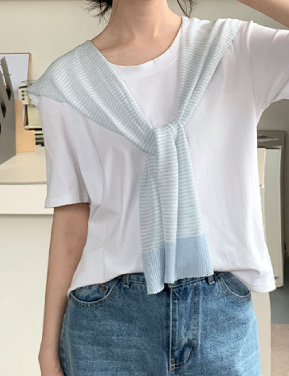 Simple Striped Color Block Knit Shawl Wrap 6W6NSC62