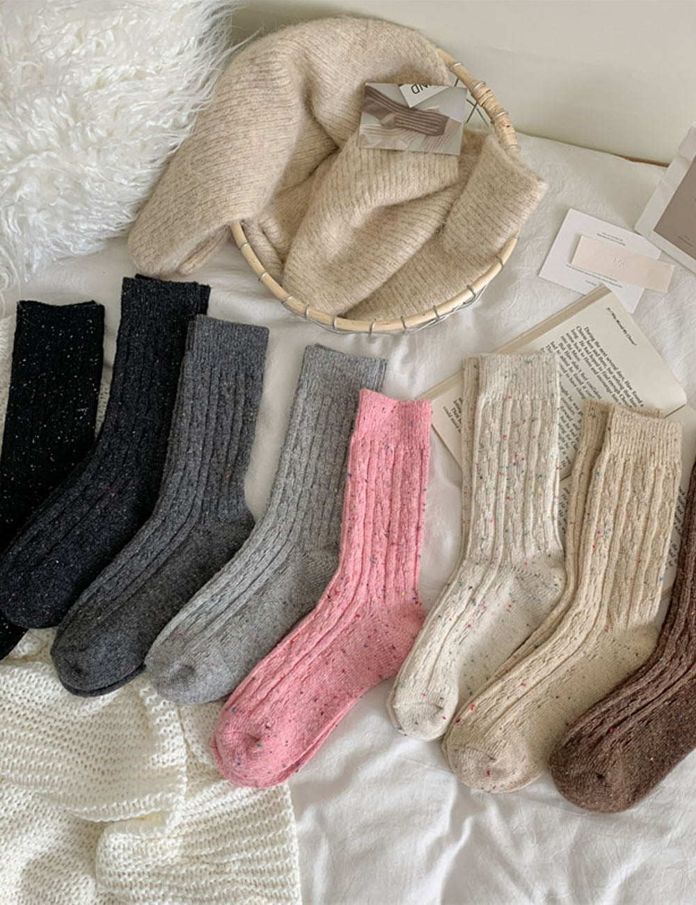 Thick Warm Wool-Blend Cable Knit Socks 6W8FSO710