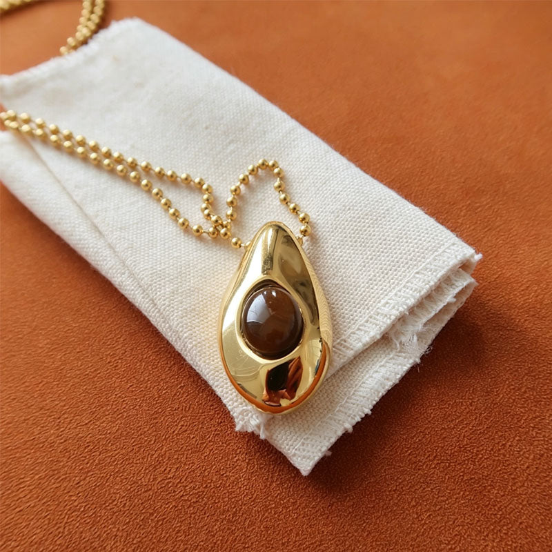 Vintage Gold Plated Tiger's Eye Pendant Necklace 6W6JNC665