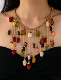 Stylish Gold Plated Beaded Tassel Choker Necklace 6W6JNC616