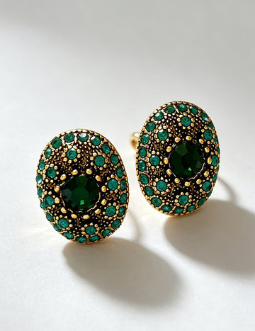 Vintage Oval Green Rhinestone Stud Earrings 6W6JER708