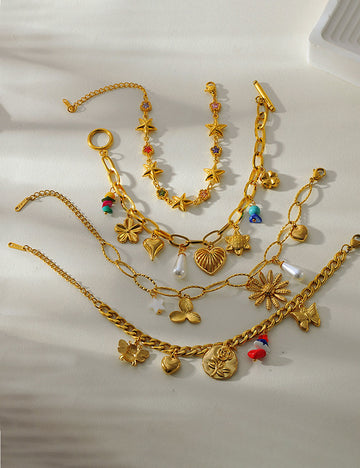 Fashion Gold Plated Floral Heart Charm Bracelet 6W6JBR513