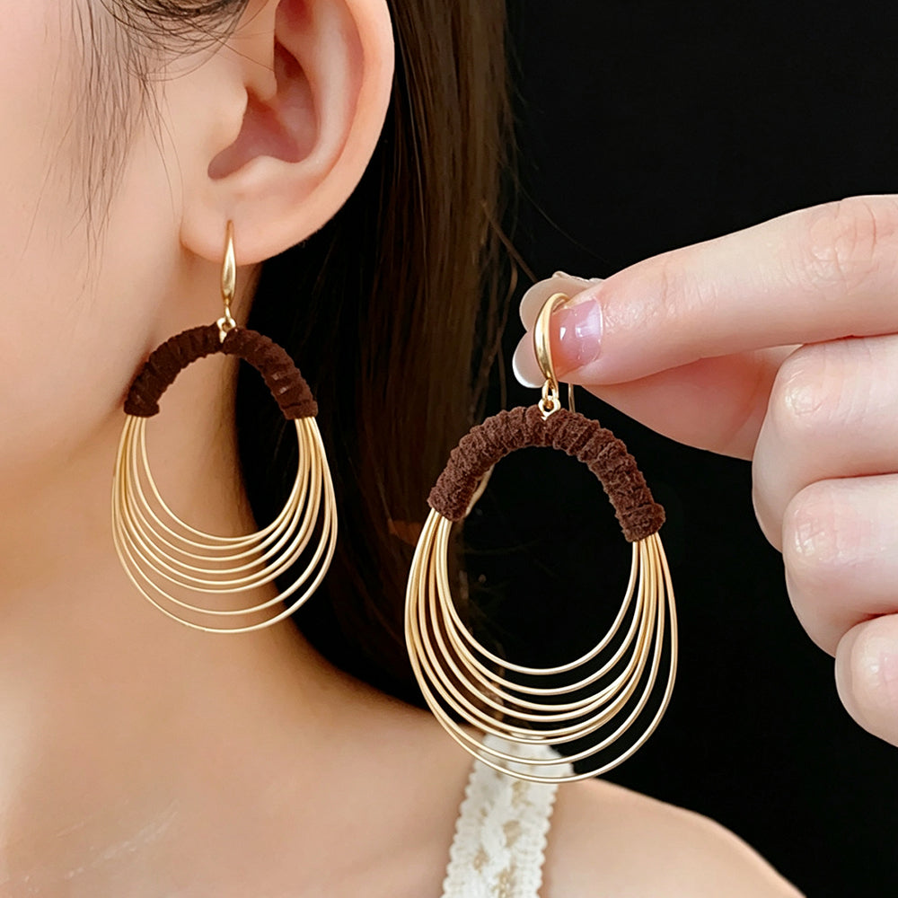 Chunky Layered Circle Gold Plated Hook Earrings 6W6JER744