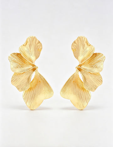 Vintage Textured Gold Leaf Statement Stud Earrings 6W6JER607