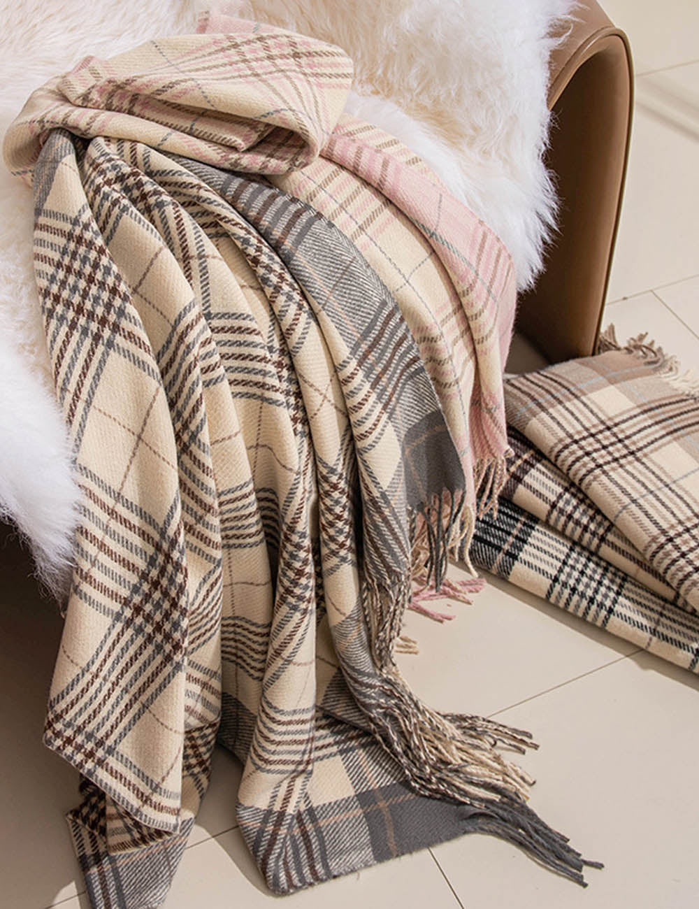 Plaid Tassel Scarf - DippedShop Wholesale - #6099