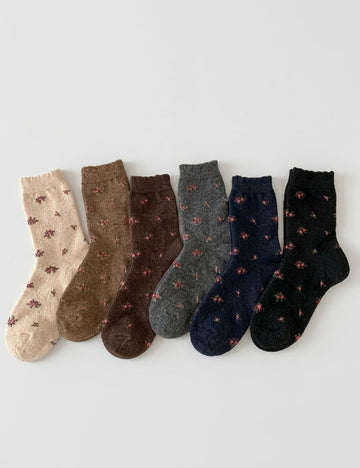Floral Print Wool Blend Warm Crew Socks 6W8FSO714