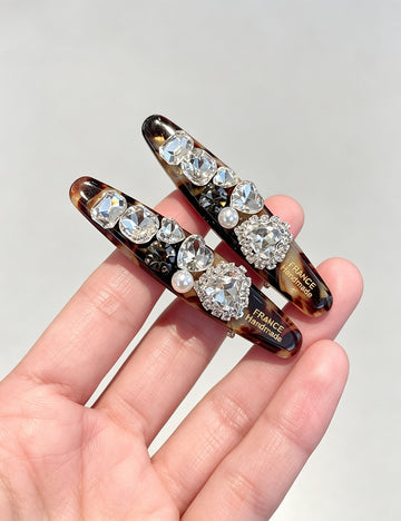 Vintage Leopard Acetate Heart Crystal Hair Clip 6W6HPN106