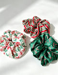 Striped Ribbon Print Christmas Satin Scrunchies 6W6HSR412