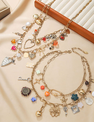 Boho-Style Double Layer Heart Pendant Necklace 6W6JNC619