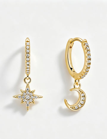 Stylish Rhinestones Moon Pendant Hoop Earring 6W6JER570