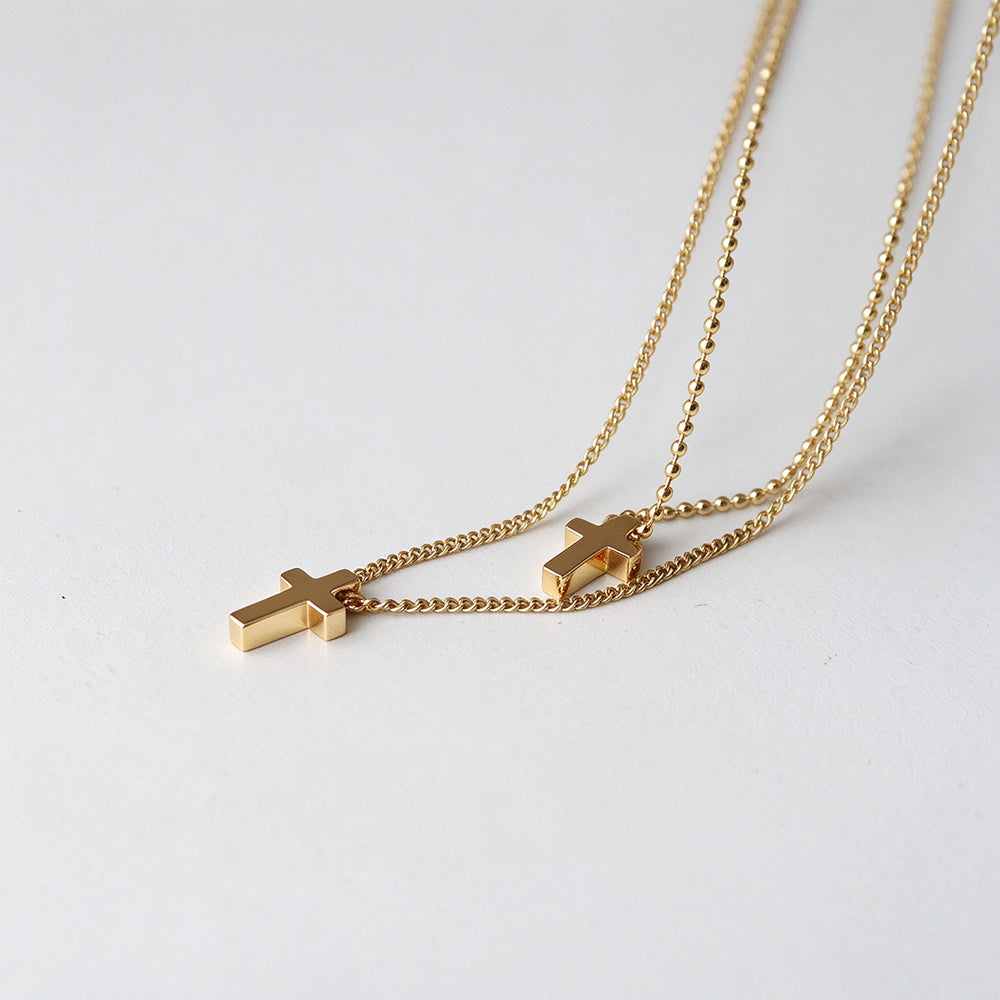 Stylish Double Layer Cross Pendant Chain Necklace 6W6JNC1008