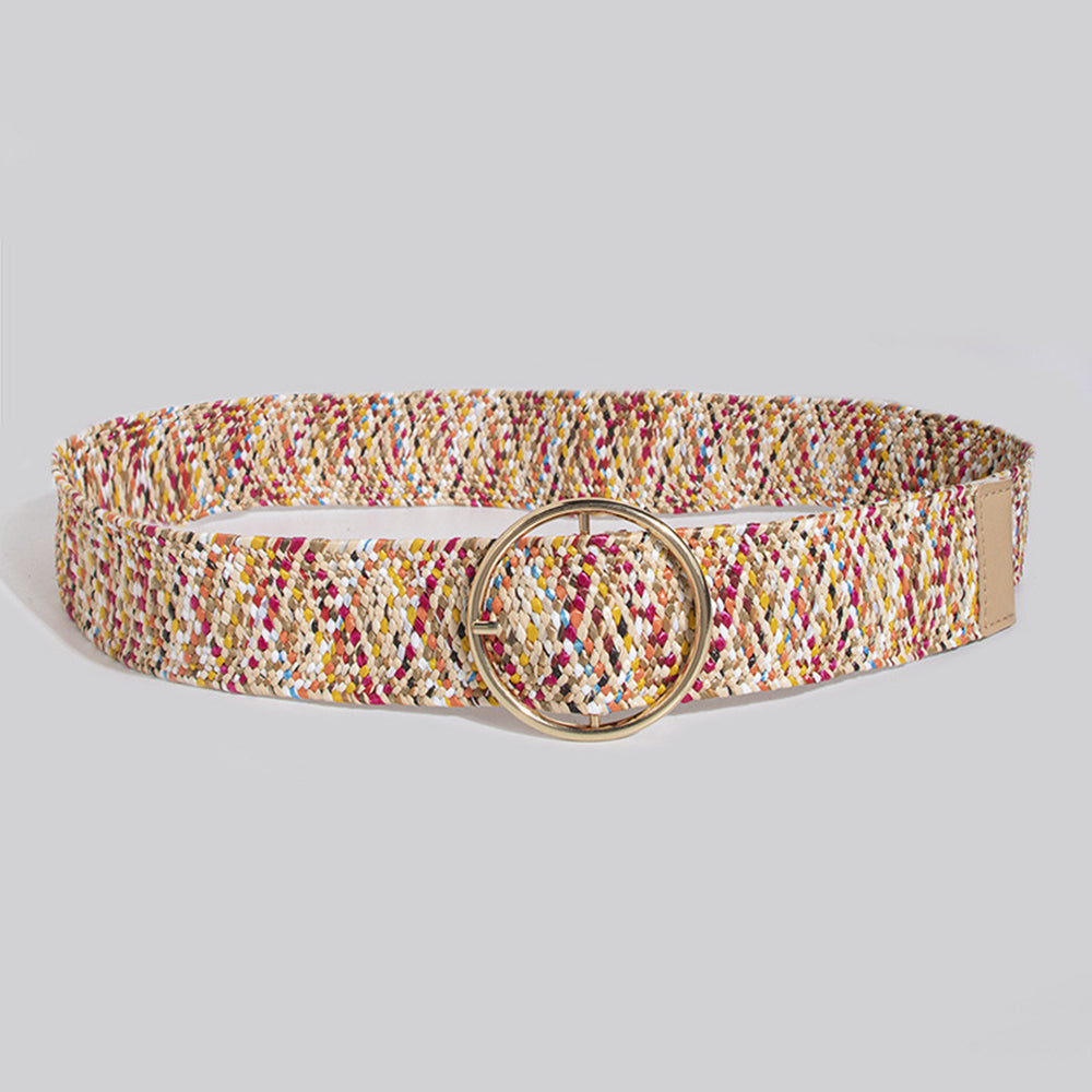 Boho-Style Solid Color Straw Weave Belt 6W6JBT205