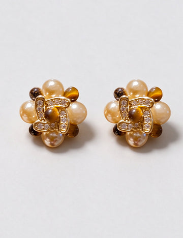 Chic Rhinestones Bowknot Pearl Pendant Earrings 6W6JER802