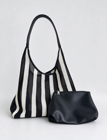Simple Striped Color Block Mesh Shoulder Bag 6W10BBG2382