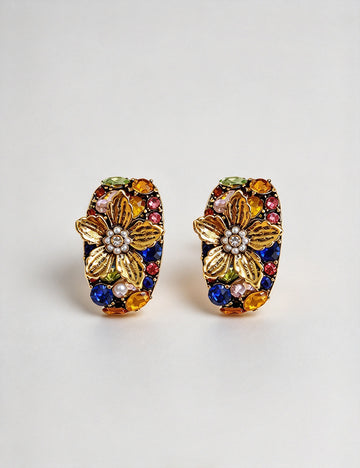 Multi-Color Crystal Flower Stud Earrings 6W6JER831