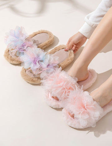 3D Floral Plush Slippers - DippedShop Wholesale - #0195