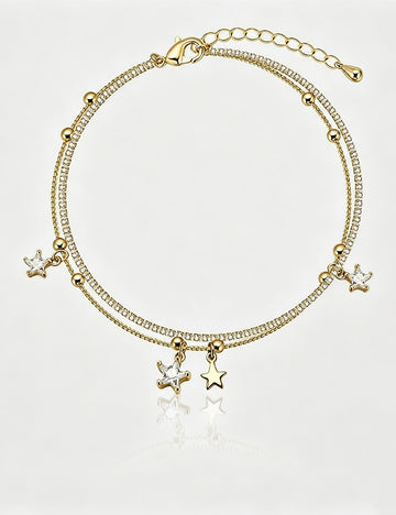 Trendy Double Layered Star Charm Link Bracelet 6W6JBR360