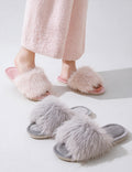 Fluffy Faux Fur Open-Toe Indoor Slippers 6W8FSP282