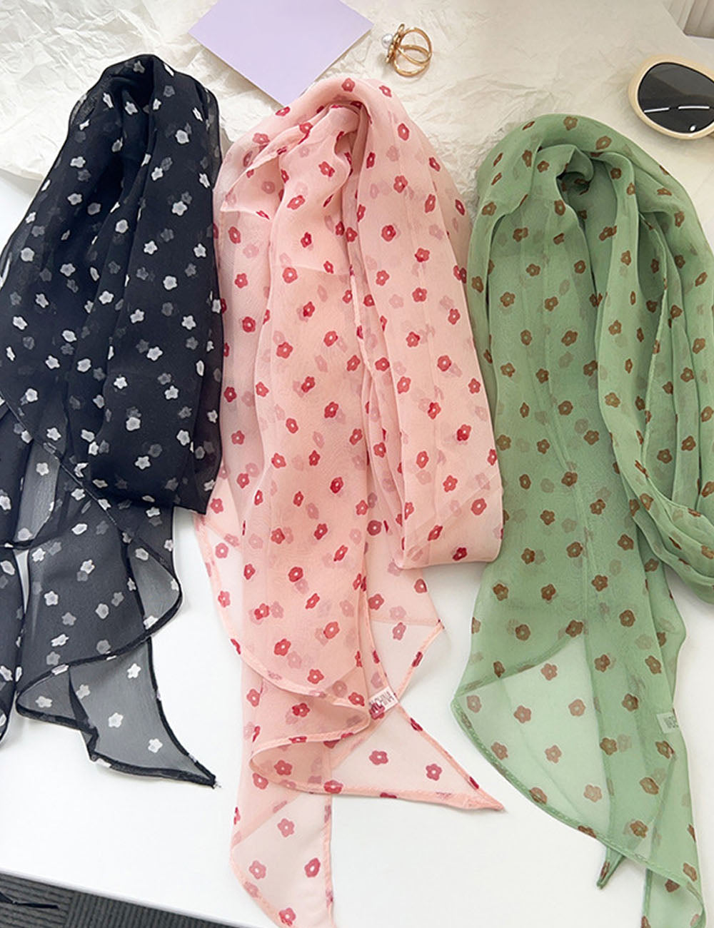 Sweet Color Block Floral Print Silk Scarf 6W6NSI196