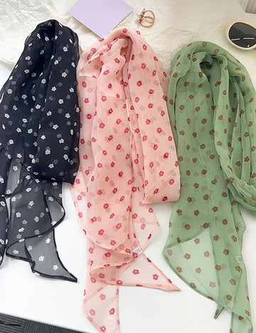 Sweet Color Block Floral Print Silk Scarf 6W6NSI196