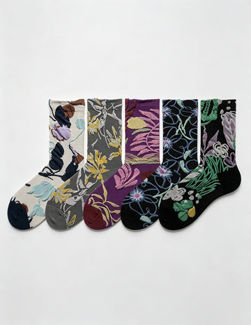 Floral Embossed Crew Socks - DippedShop Wholesale - #0291