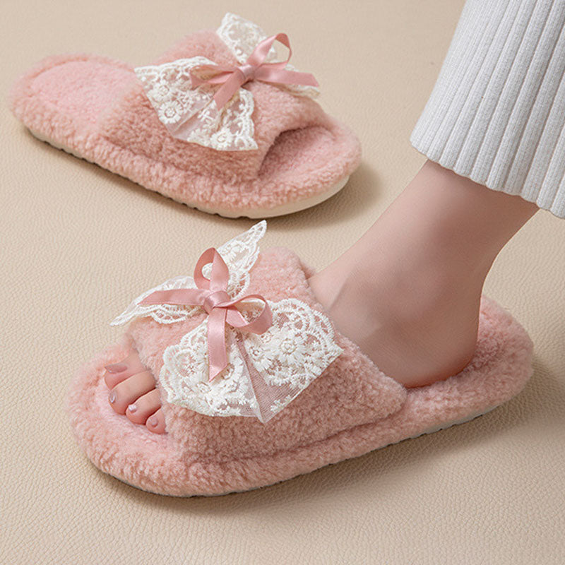 Lace Bow Cotton Slippers - DippedShop Wholesale - #8595
