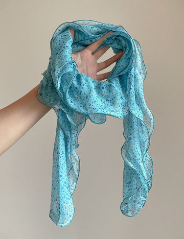 Sweet Floral Print Ruffled Silk Scarf 6W6NSI186