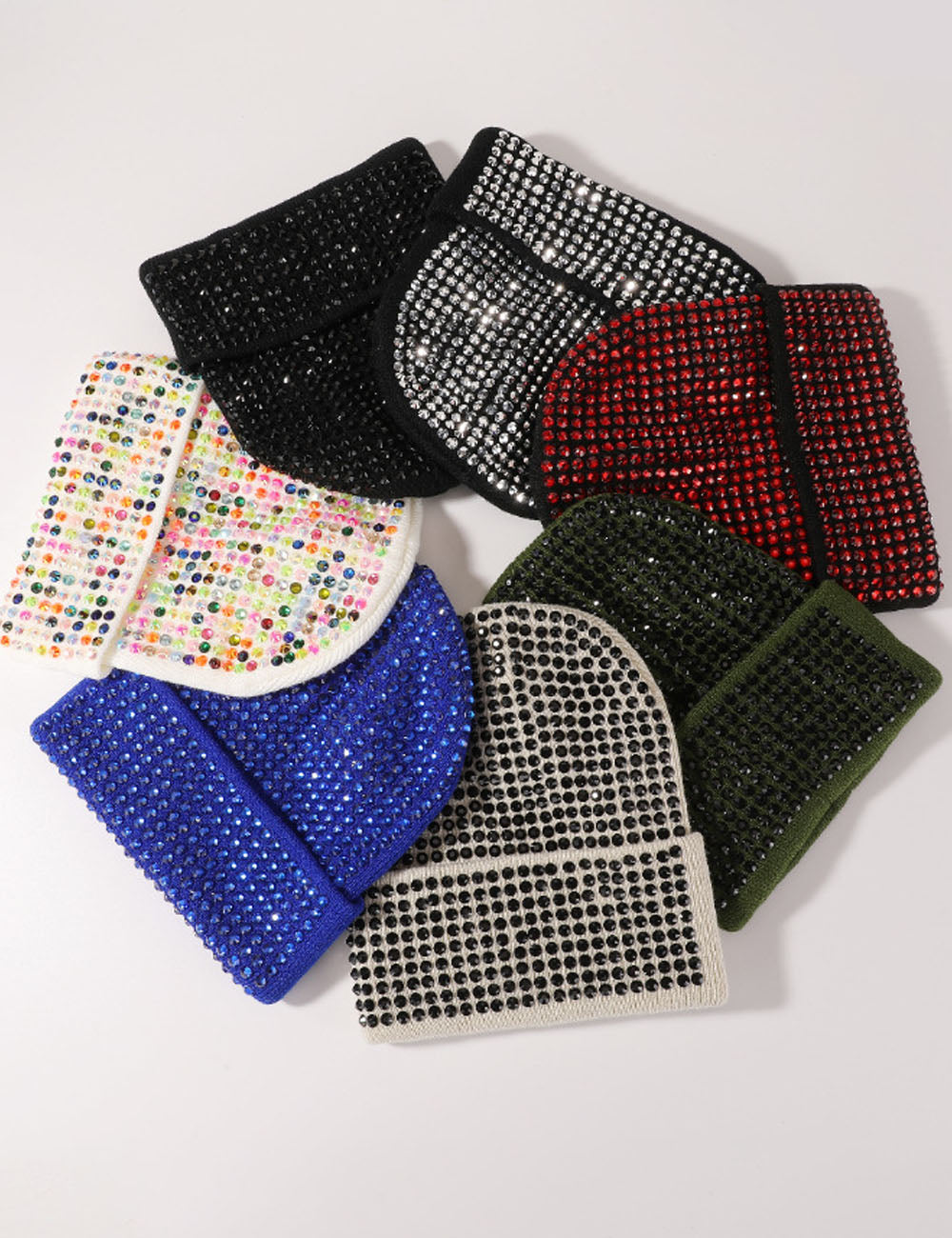 Sparkly Rhinestone Solid Color Knit Beanie Hat 6W6HAT655