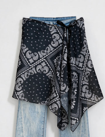 Boho Paisley Print Tie Waist Hip Scarf 6W6NSC232