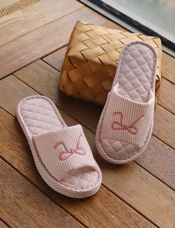 Striped Bow Embroidered Slippers - DippedShop Wholesale - #8531