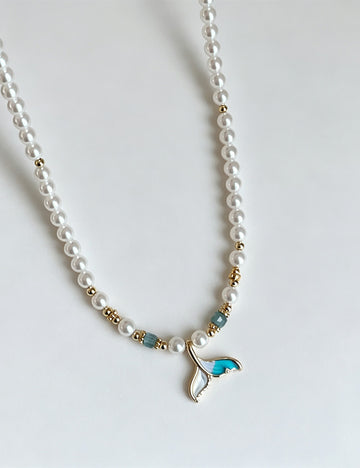 Elegant Fishtail Pendant Pearl Chain Necklace 6W6JNC384L