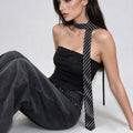 Minimalist Color Block Striped Wide Silk Belt 6W6JBT238