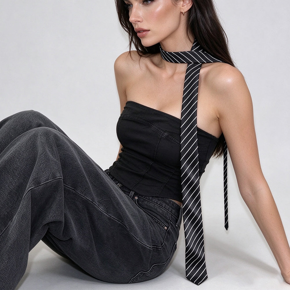 Minimalist Color Block Striped Wide Silk Belt 6W6JBT238