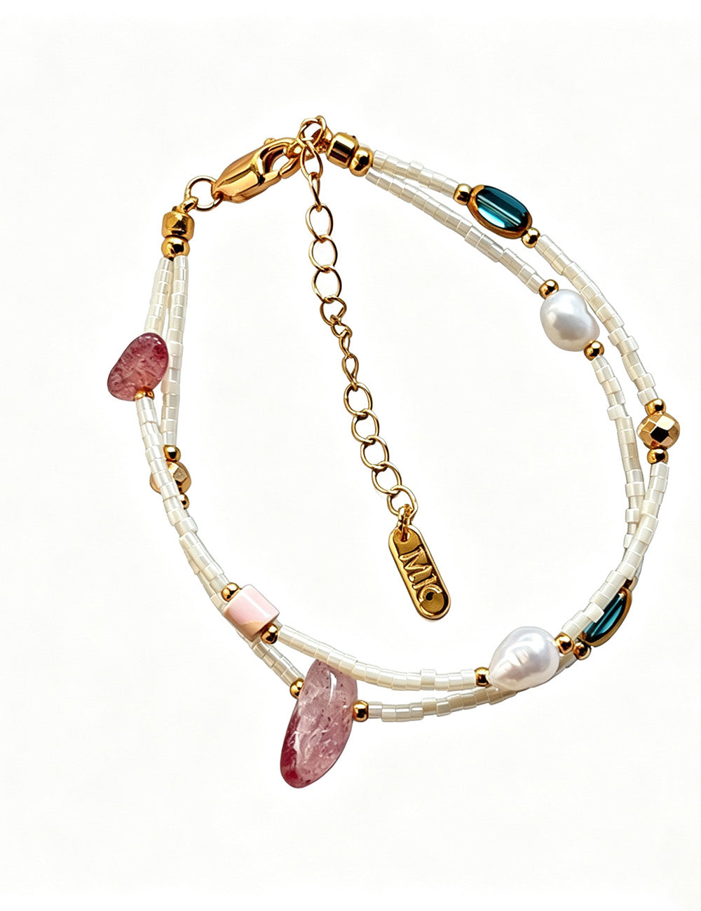 Double Layered Irregular Pearl Stone Beaded Bracelet 6W6JBR367