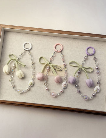 Stylish Tulip Beaded Chain Keychain Bag Charm 6W10BBC415