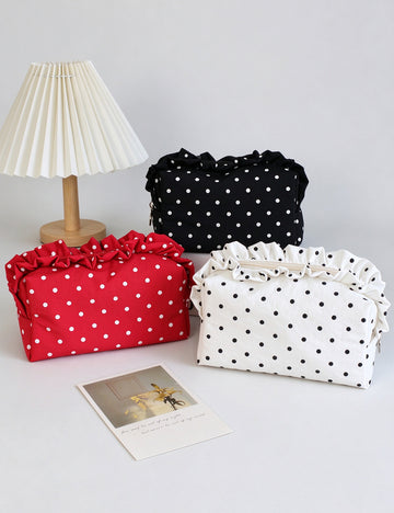 Stylish Polka Dots Print Ruffled Cosmetic Bag 6C5CO277