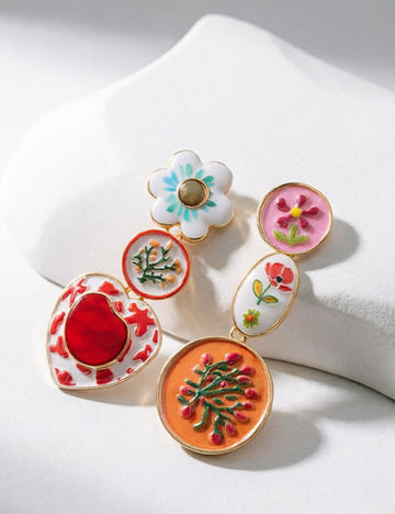 Sweet Asymmetrical Colorful Flower Dangle Earrings 6W6JER611