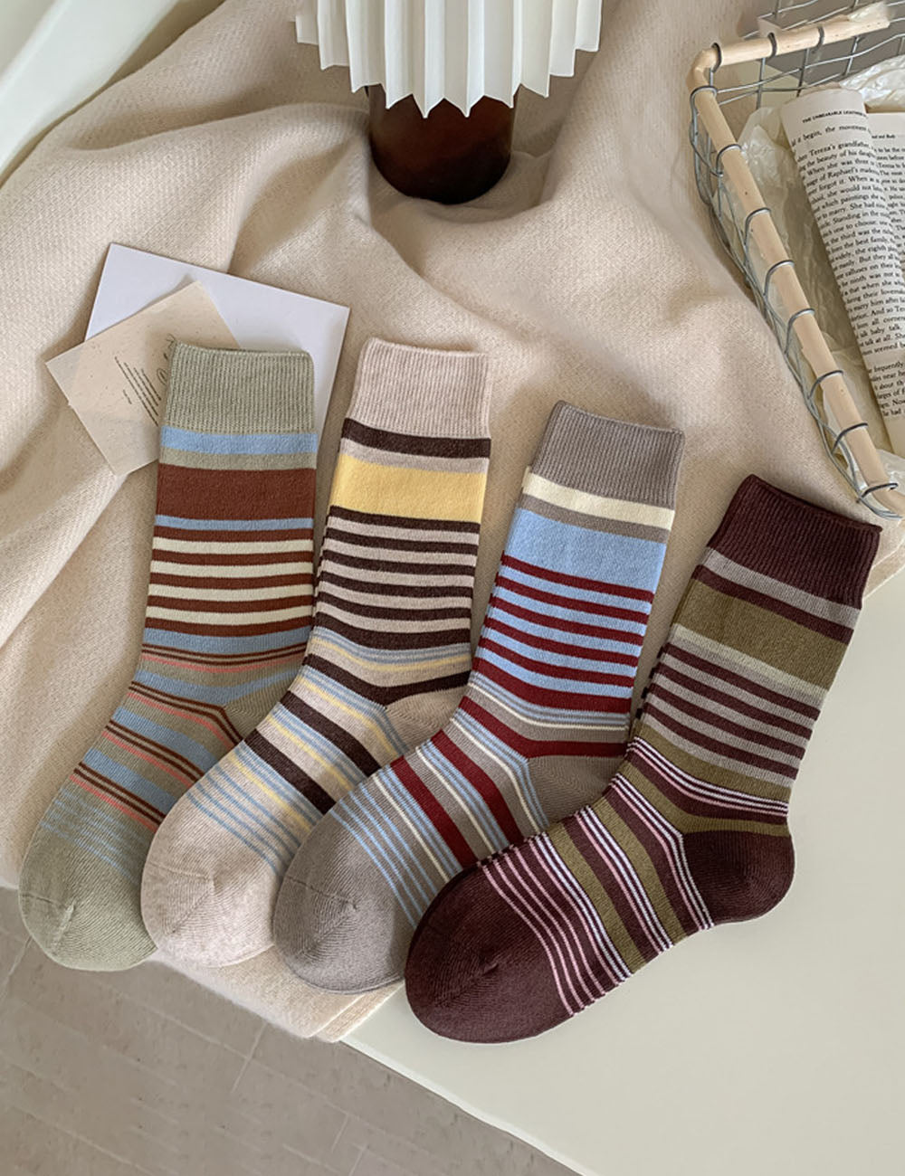 Color Block Striped Crew Socks - DippedShop Wholesale - #6323