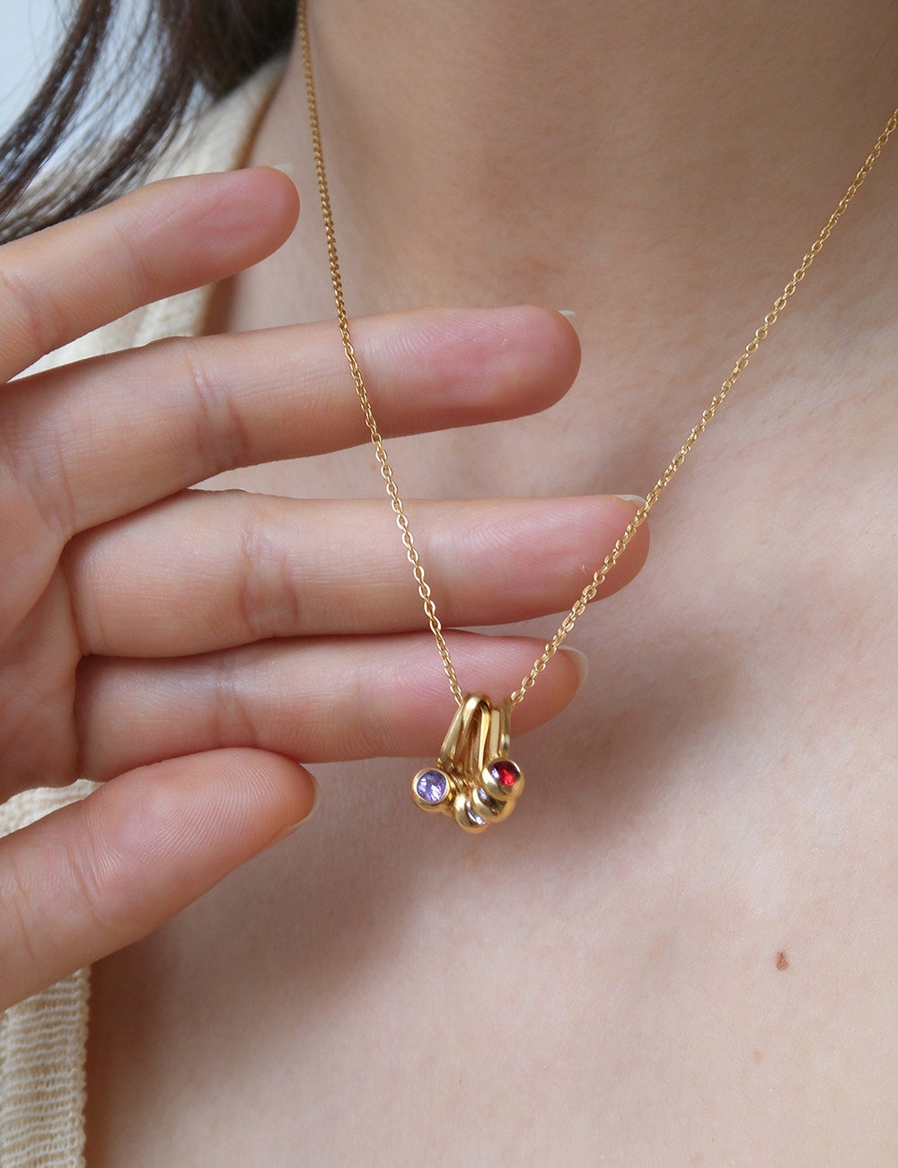 French Colorful Zircon Cluster Bar Pendant Necklace 6W6JNC1071