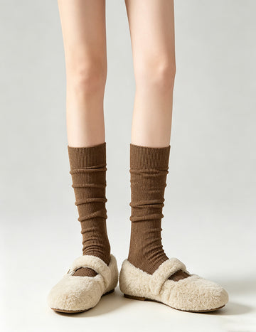 Simple Solid Color Ribbed Long Cotton Socks 6W8FSO890
