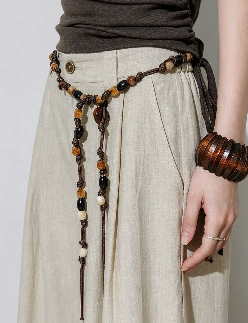 Vintage Handmade Woven Beaded Braided Waist Belt 6W6JBT203