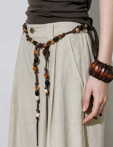 Vintage Handmade Woven Beaded Braided Waist Belt 6W6JBT203