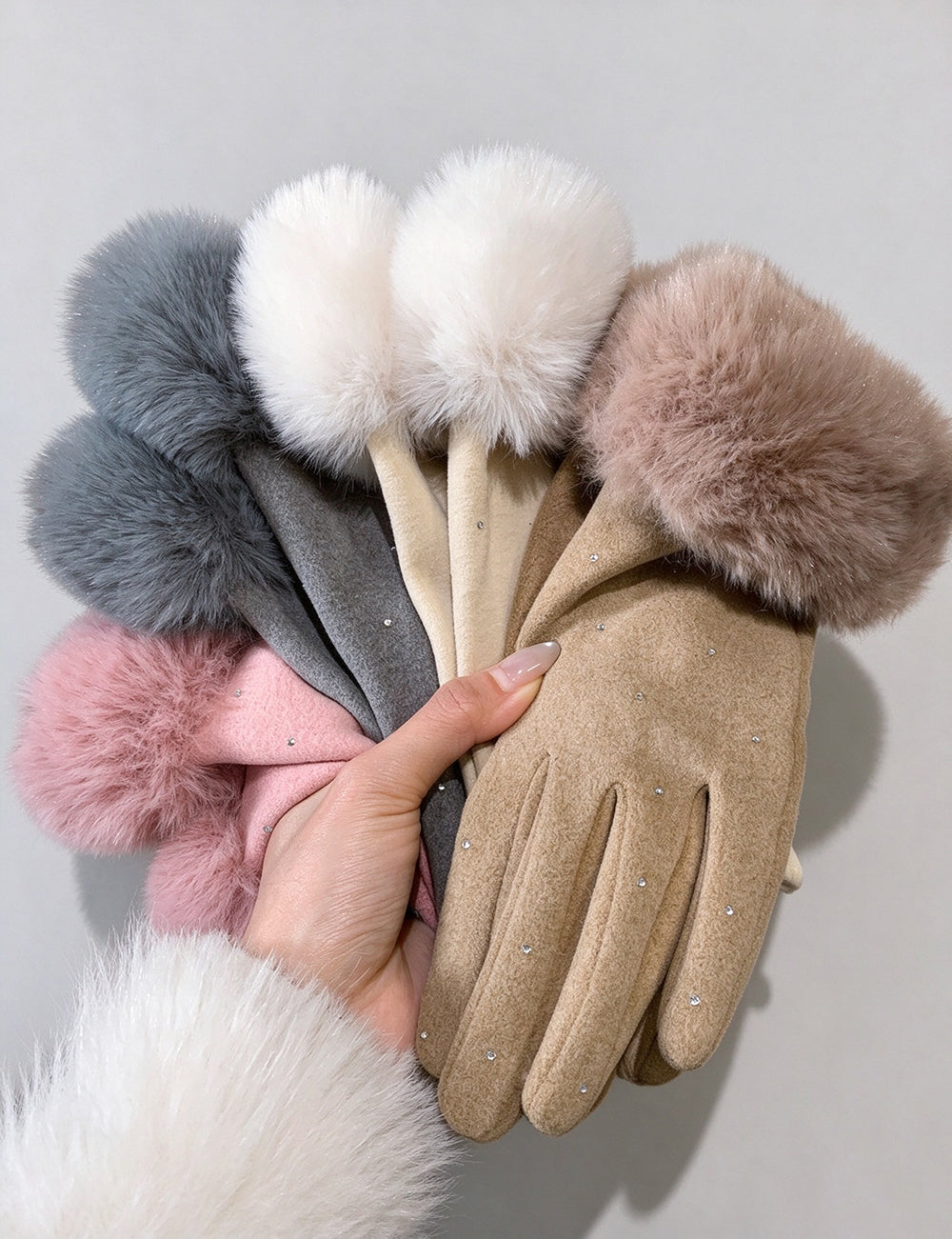 Faux Suede Fur Cuff Gloves - DippedShop Wholesale - #2659