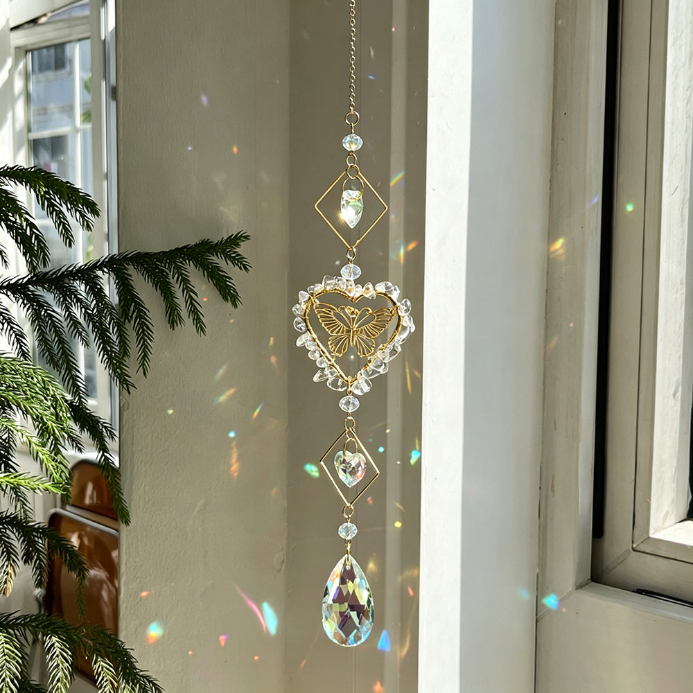Crystal Stone Wrapped Heart Butterfly Hanging Suncatcher 6H7HLS213