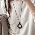 Vintage Wooden Flower Pendant Sweater Necklace 6W6JNC1014