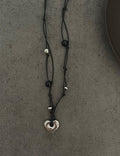 Simple Silver Heart Charm Beaded Braided Necklace 6W6JNC407L