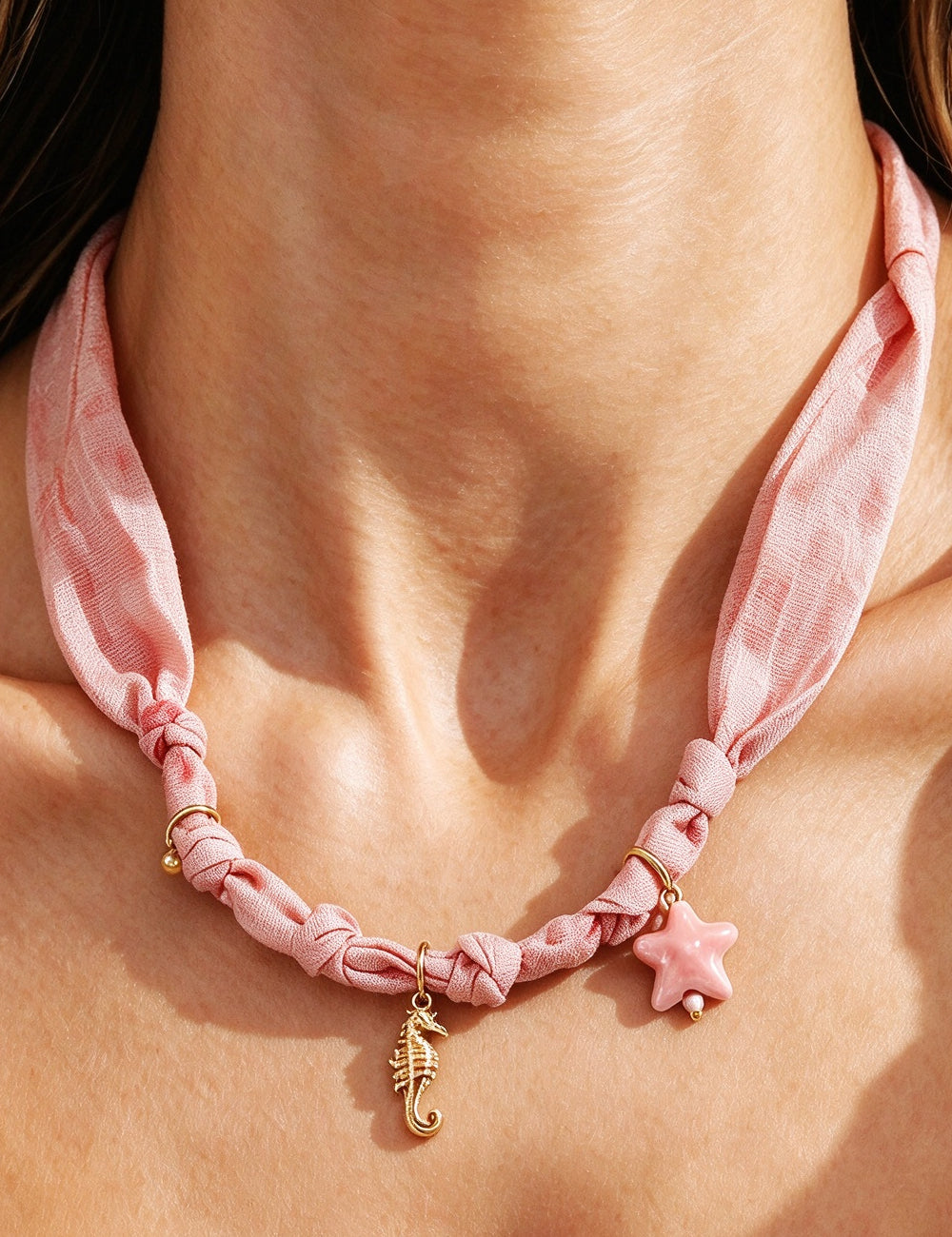 Elegant Shell Starfish Pendant Silk Scarf Necklace 6W6JNC1006